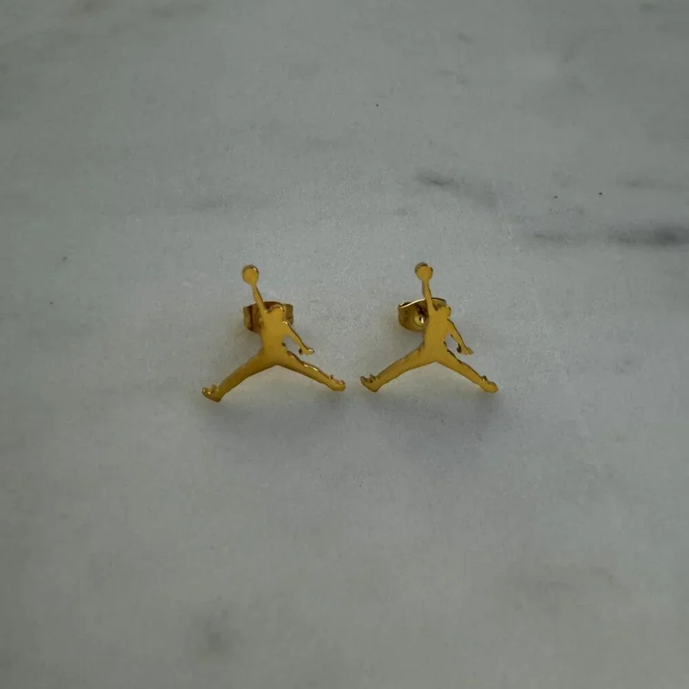 Jordan Jumpman Earrings - Gold Studs - Michael Jordan Basketball NBA - Picture 2 of 2